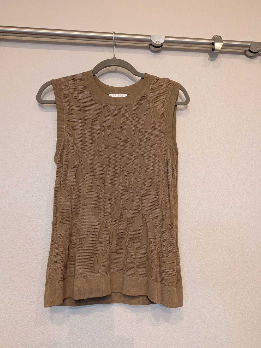 Z Supply Tibi Mesh Tank Top Leaf Pointelle Knit Sweater Camel Tan - Size M
